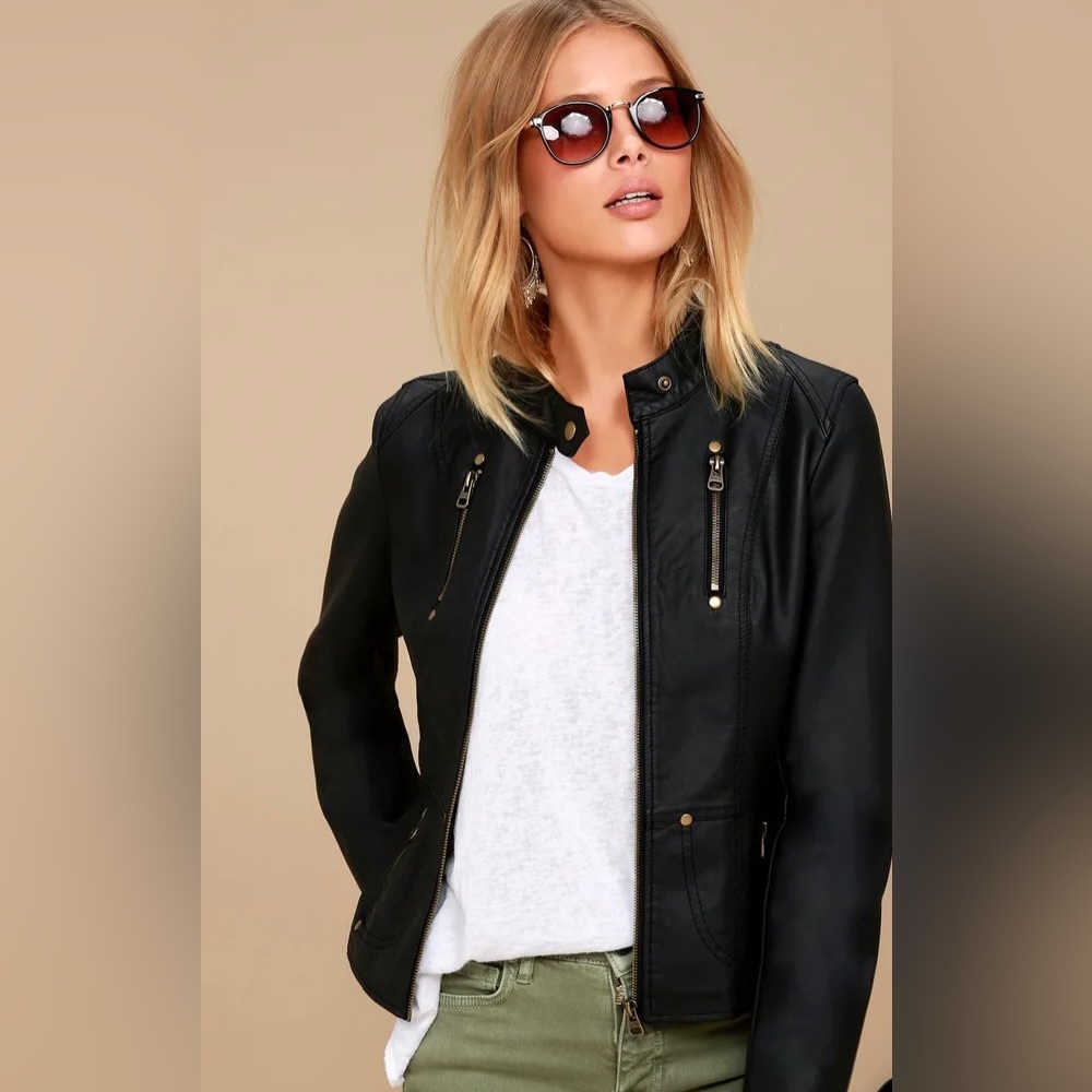 Lulu’s Peace of Mind Black Vegan Leather Moto Jacket